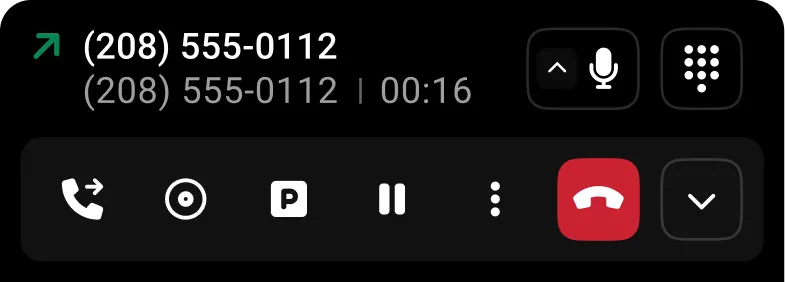 Active call card docked at the bottom