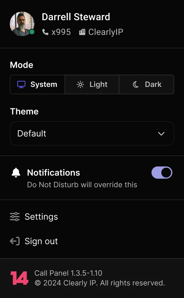 Redesigned user menu